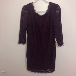 Adrianna Papell NWT purple lace 3/4 sleeve mini dress gold zipper 12